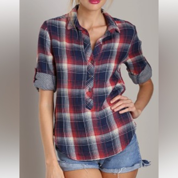 Bella Dahl Tops - Bella Dahl Franklin Plaid Flannel Popover Top Sz M
